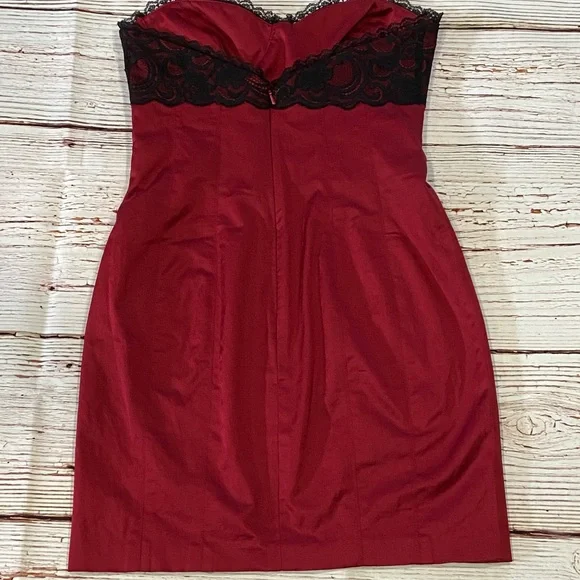 Bebe Red Strapless Lace Bustier Dress Sz S - Picture 11 of 13
